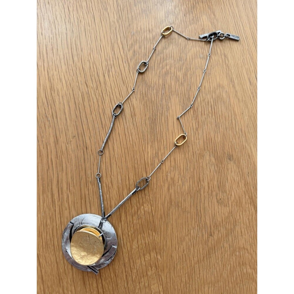 Anne-Marie Chagnon Modernist Gilded Pewter Reversible Pendant Necklace Statement